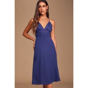 Lulus Time Of My Life Navy Blue Sleeveless Midi Dress - Size XS